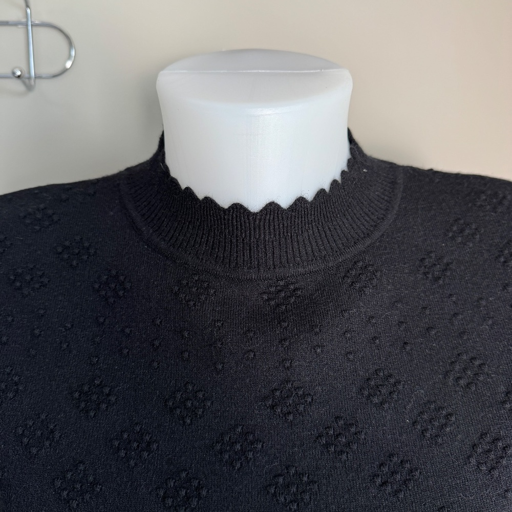 Leo & Ugo Paris Mock Neck Textured Lightweight Sweater Top Sheer Arms Black 4 - Picture 5 of 16
